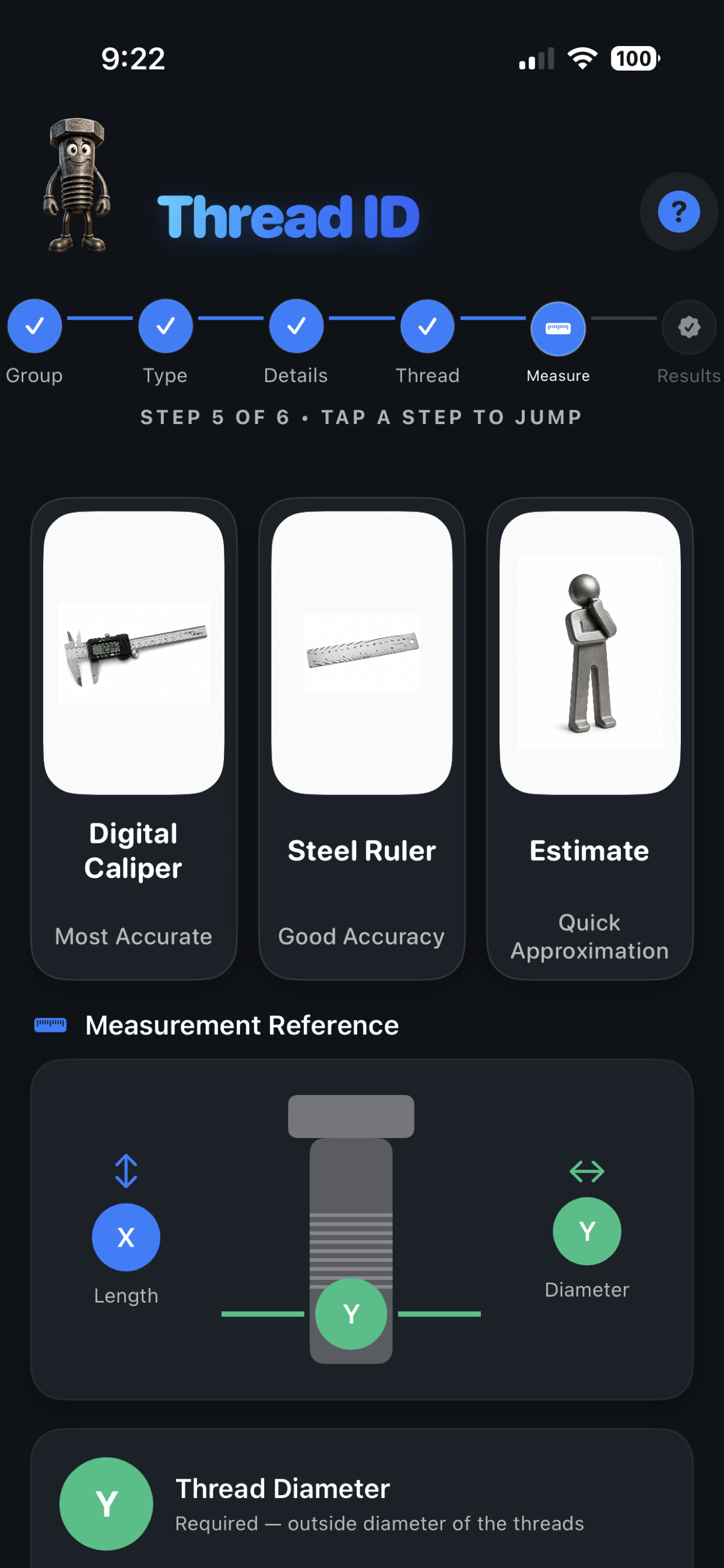 Thread ID measurement method screen
