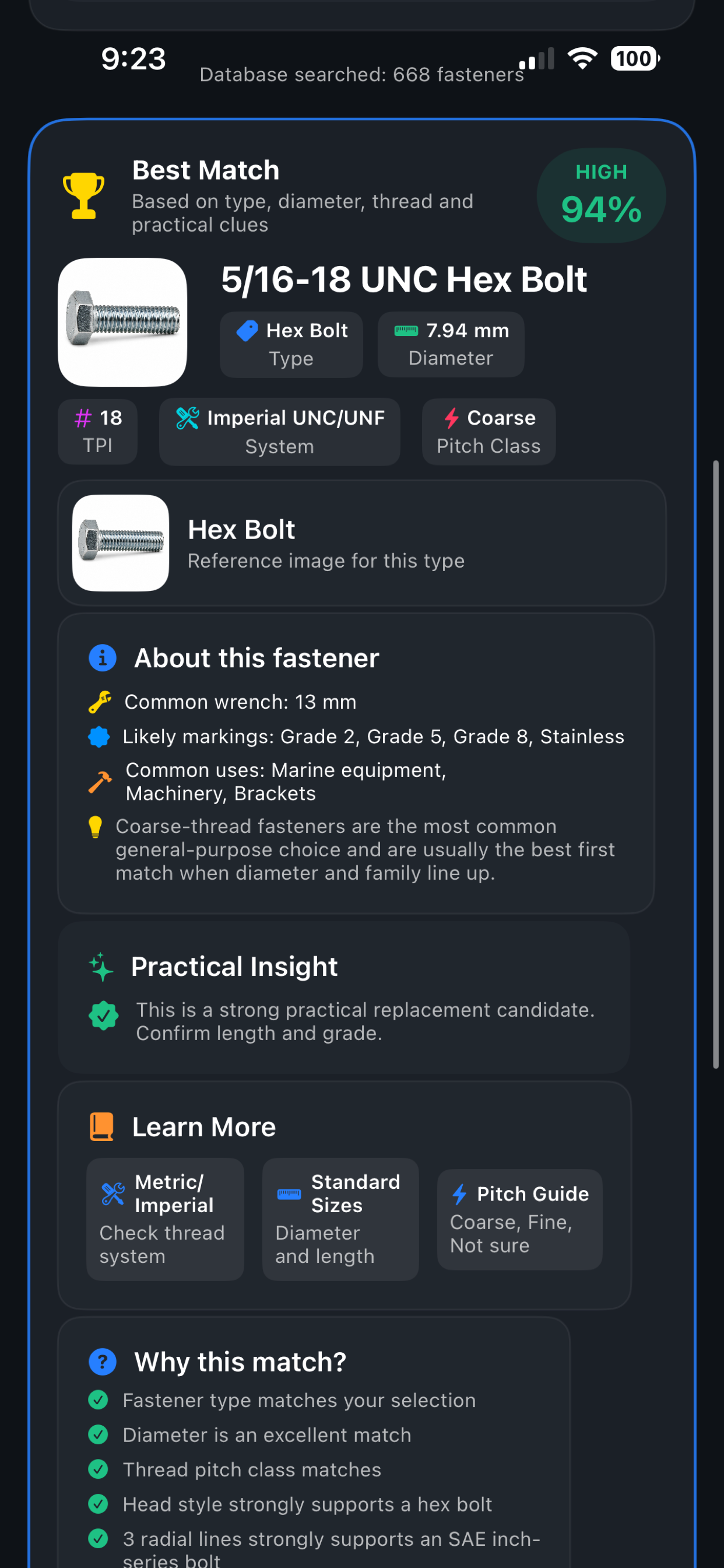 Thread ID identification result screen